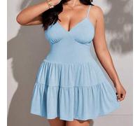 Shein Vestido camisero de talla grande de unicolor, sin espalda, con volantes en el bajo