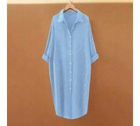 Shein Vestido camisero de unicolor para mujer de talla grande, blusa holgada y versátil con cuello de solapa, abotonadura sencilla y bajo asimétrico largo,