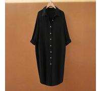 Shein Vestido camisero de unicolor para mujer de talla grande, diseño minimalista, cuello de solapa, abotonadura sencilla, bajo asimétrico largo, versátil p