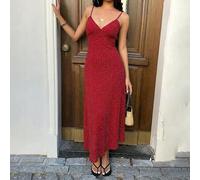 Shein Vestido camisero de verano con tirantes finos, ajustado, con estampado de lunares y ribete de encaje