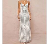 Shein Vestido camisero elegante con estampado de lunares, parches y volantes en el bajo para mujer