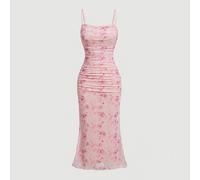 Shein Vestido camisero elegante con pliegues y estampado floral para mujer