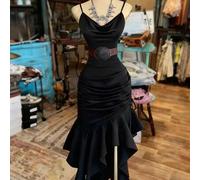 Shein Vestido camisero elegante con volantes en el bajo de un solo color