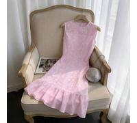 Shein Vestido camisero elegante y romántico para mujer, con cuello redondo, sin mangas, plisado, de tela de gasa con bajo en línea A, color blanco