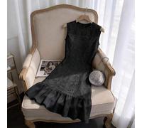 Shein Vestido camisero elegante y romántico para mujer, con cuello redondo, sin mangas, plisado, de tela de gasa con bajo en línea A, color blanco