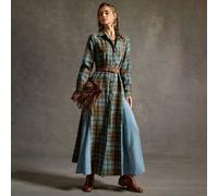 Shein Vestido camisero largo con cinturón, estampado a cuadros, parches y abertura en el bajo, para mujer, otoño/invierno