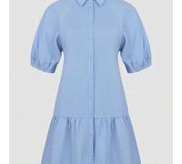 Shein vestido camisero liso con botones y cuello de camisa Liso Dulce Sencillo Elegante Casual Bohemio Tela Botón Bajo con volante Botón de