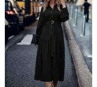 Shein Vestido camisero maxi con mangas farol, volantes en el bajo y cinturón para mujer