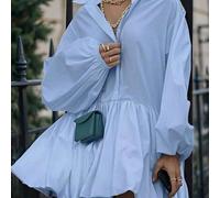 Shein Vestido camisero para mujer de talla grande con manga de campana, hombros caídos y bajo acampanado en color liso y corte holgado