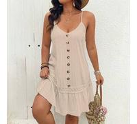 Shein Vestido camisero texturizado con cuello en V sin mangas, botones delanteros y volante en el bajo, talla grande