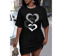Shein Vestido camiseta casual de manga corta con cuello redondo y estampado de cartas de la baraja para mujer de talla grande