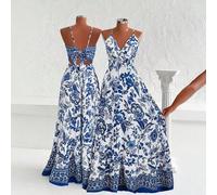 Shein Vestido camiseta con volantes con estampado floral tropical casual, apropiado para playa, ropa de verano para mujeres