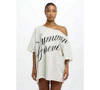 Shein Vestido Camiseta Mini de Estilo Callejero de Verano Oversized con Hombros Descubiertos, Ropa de Estar en Casa Casual para Fin de Semana, Streetwear Ur