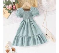 Shein Vestido casual con estampado floral estilo europeo y americano para niña joven, adecuado para vacaciones y fiestas