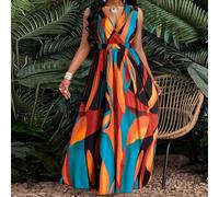 Shein Vestido casual de fiesta con cuello en V, fruncido y parches para mujer de talla grande