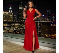 Shein Vestido casual de fiesta de mujer sin mangas con cuello en V, vestido formal tipo ball gown para eventos festivos, bodas o fiestas de noche