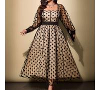 Shein Vestido casual de fiesta & viaje para mujer talla grande con lunares y patchwork de malla, otoño