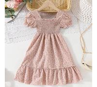 Shein Vestido casual de flores pequeñas al estilo europeo y estadounidense para niña joven, ideal para fiestas, vacaciones y salidas