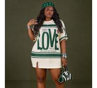 Shein Vestido casual de manga corta con abertura lateral, hombros caídos y color rosa para vacaciones de principios de primavera en tallas grandes