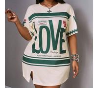 Shein Vestido casual de manga corta con abertura lateral, hombros caídos y color rosa para vacaciones de principios de primavera en tallas grandes