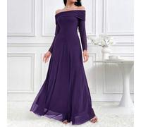 Shein Vestido casual de mujer de manga larga con hombros descubiertos de unicolor, vestidos largos de noche