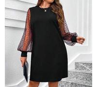 Shein Vestido casual de otoño de talla grande para mujer, tejido con parchos y malla flocada, adecuado para Año Nuevo, Día de San Valentín, Acción de Gracia