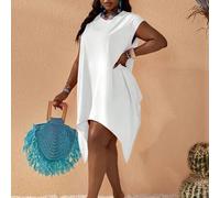 Shein Vestido casual de talla grande de unicolor con bajo asimétrico, adecuado para la playa, estilo bohemio, festival, rave, Semana Santa, viejo dinero, co