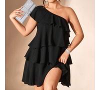 Shein Vestido casual de un solo hombro de unicolor para mujer talla grande para citas y fiestas