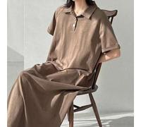 Shein Vestido casual de verano de algodón 100% con cuello polo, botones metálicos, bordado floral, manga corta, recto y holgado, vestido largo y vestido de