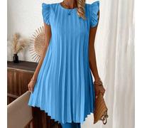 Shein Vestido casual de verano de mujer con plisado, volante en el bajo y unicolor simple