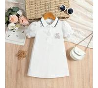 Shein Vestido casual de verano para bebé niña con manga globo y cuello de polo con parche de oso