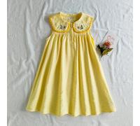Shein Vestido casual de verano para niña con cuello de Peter Pan, bordado floral, sin mangas
