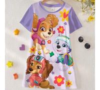 Shein Vestido casual de verano para niña con estampado de perro, cuello redondo y manga corta