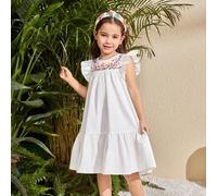 Shein Vestido casual estilo smock con bordado floral y adorno de volantes, apto para uso diario casual y para viajes y vacaciones, a juego entre madre e hij