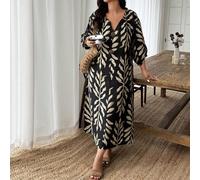 Shein Vestido casual holgado de 1 pieza con textura de lino y estampado floral, adecuado para el hogar, el trayecto, primavera/verano, tallas grandes para m