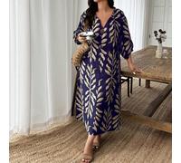 Shein Vestido casual holgado de 1 pieza con textura de lino y estampado floral, adecuado para el hogar, el trayecto, primavera/verano, tallas grandes para m