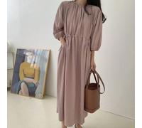 Shein Vestido casual largo de mujer de manga 3/4 con cordón ajustable y puños en color liso, color lavanda claro, para primavera/otoño