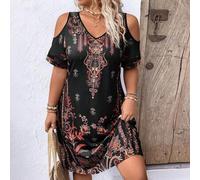Shein Vestido casual recto de hombros descubiertos con estampado floral para mujeres de talla grande para el verano