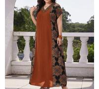 Shein Vestido casual recto de manga corta de murcielago con cuello en V estampado floral para mujer talla grande para el verano