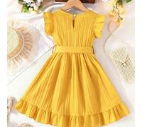 Shein Vestido casual rojo para niñas, estilo minimalista lindo y elegante, adecuado para jugar, compartir atuendos que realzan la atmósfera, regalo y uso en