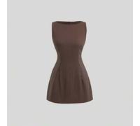 Shein Vestido casual sencillo y lindo estilo preppy retro americano para joven dama, para ir de compras, citas, uso diario, cuello redondo, cintura ceñida,