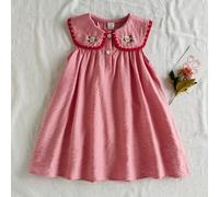 Shein Vestido casual sin mangas con cuello Peter Pan y bordado floral para niña joven