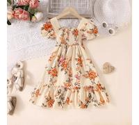 Shein Vestido casual sin mangas estampado para niña joven con estilo europeo y americano, vestido de princesa de vacaciones de verano para salir