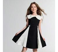 Shein Vestido casual y lindo sin mangas con cuello de Peter Pan de contraste en blanco y negro para niña preadolescente