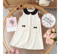 Shein Vestido casual y lindo sin mangas para niña, vestido con cuello Peter Pan estilo princesa con bolsillo con lazo, para verano