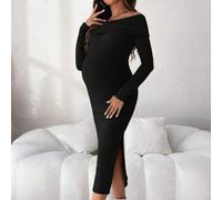 Shein Vestido ceñido de unicolor fuera del hombro con abertura lateral para maternidad, informal para otoño/invierno