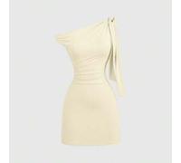 Shein Vestido ceñido sexy con hombros oblicuos y volantes, que ciñe la cintura y es favorecedora, falda mini con estilo francés chic