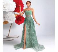 Shein Vestido con abertura y tirantes largos atados, diseño calado, vestido de gala para fiesta/noche, vestido de invitada de boda, vestido de etiqueta con