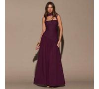 Shein Vestido con cintura asimétrica y drapeado, color vino tinto, adecuado para cóctel, cita romántica, fiesta formal, boda, dama de honor, vestido de noch
