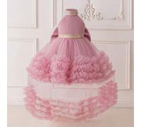 Shein Vestido con cola para bebé niña con lentejuelas, malla y lazo en la espalda, ideal para la 1ra fiesta de cumpleaños, dama de honor, boda. No incluye d